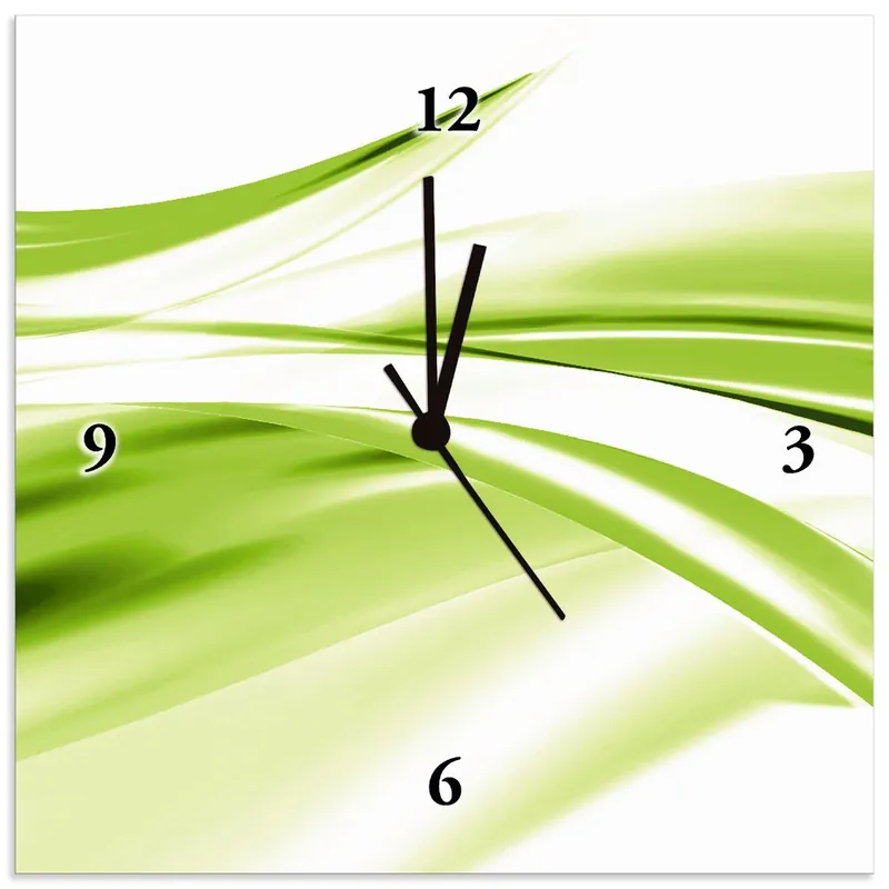 Schöne grüne Welle - Abstrakt T1EU Wanduhr auf Alu 30x30 cm Direkt Vom Hersteller