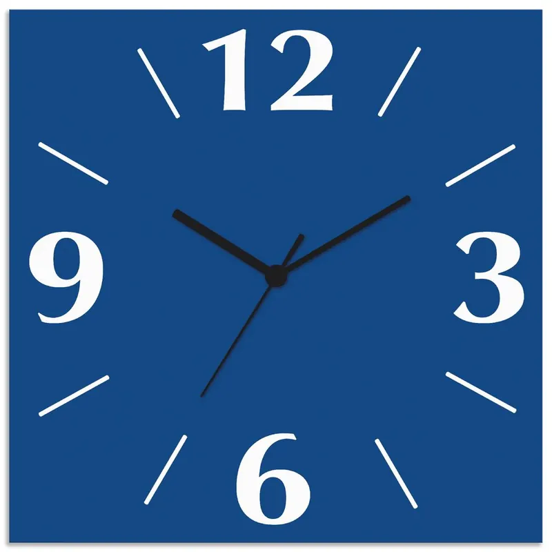 Garantierte Lieferung Trendfarbe Blau Wanduhr auf Alu 30x30 cm