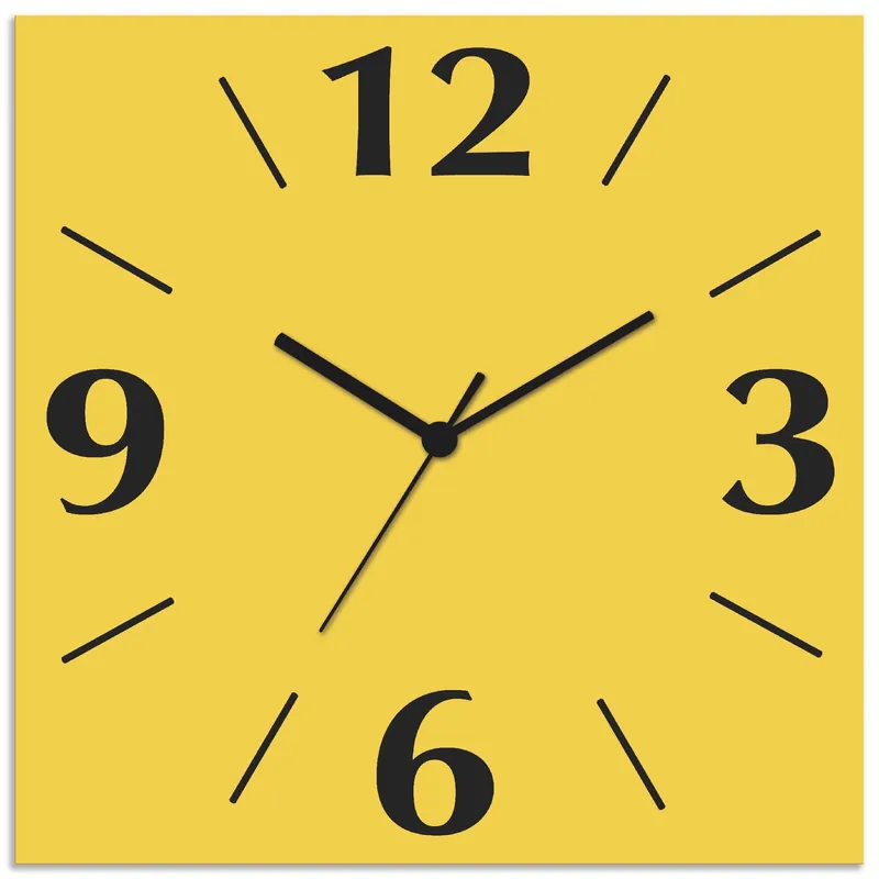 Abverkauf Trendfarbe Gelb Wanduhr auf Alu 30x30 cm