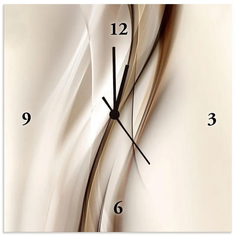 Braune abstrakte Welle T9LI Wanduhr auf Alu 30x30 cm Expressversand