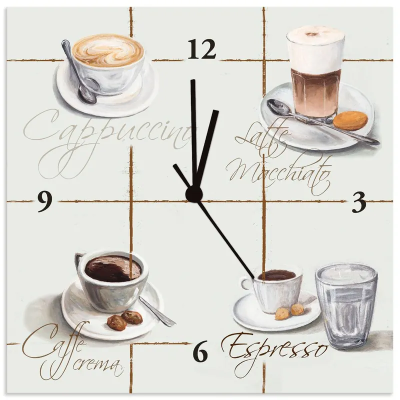 Sichere Zahlung Cappuccino - Kaffee T9RA Wanduhr auf Alu 30x30 cm