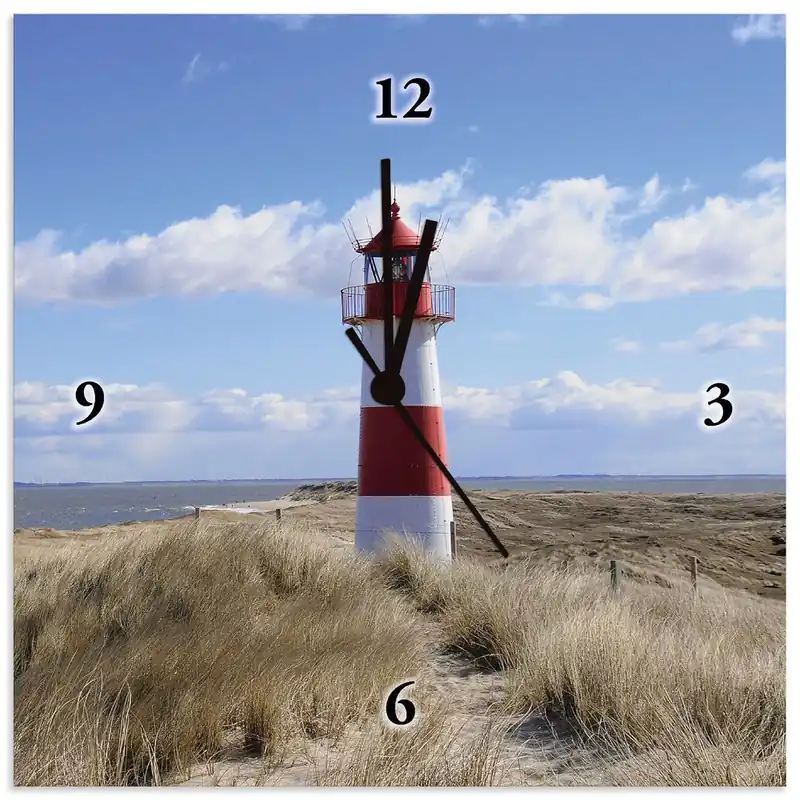 Echt Leuchtturm Sylt T9ML Wanduhr auf Alu 30x30 cm