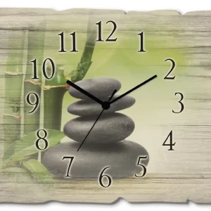 Spa Konzept Zen Basaltsteine Wanduhr auf Holz 40x30 cm Sale
