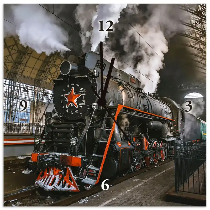 Online Kaufen Sowjetische Dampflokomotive S6AU Wanduhr auf Alu 30x30 cm