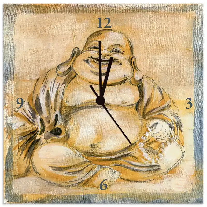 Fröhlicher Buddha I T4TA Wanduhr auf Alu 30x30 cm Preisknaller