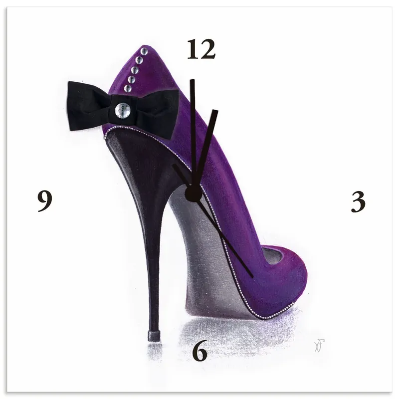 Damenschuh - Violettes Modell T5LB Wanduhr auf Alu 30x30 cm Preis Gesenkt
