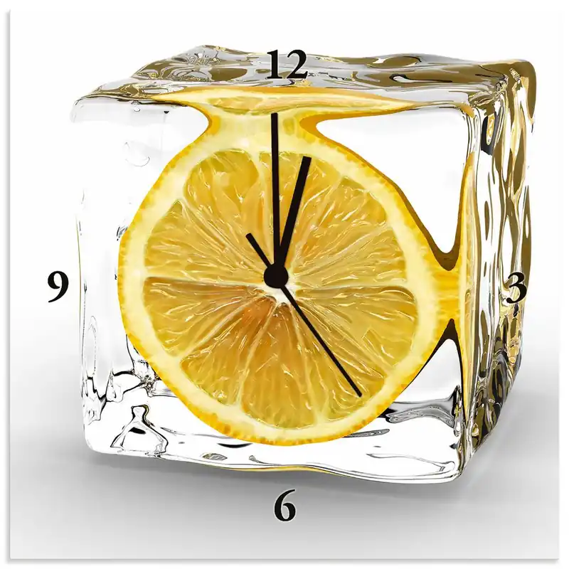 Zitrone im Eiswürfel T5XT Wanduhr auf Alu 30x30 cm Top-Seller