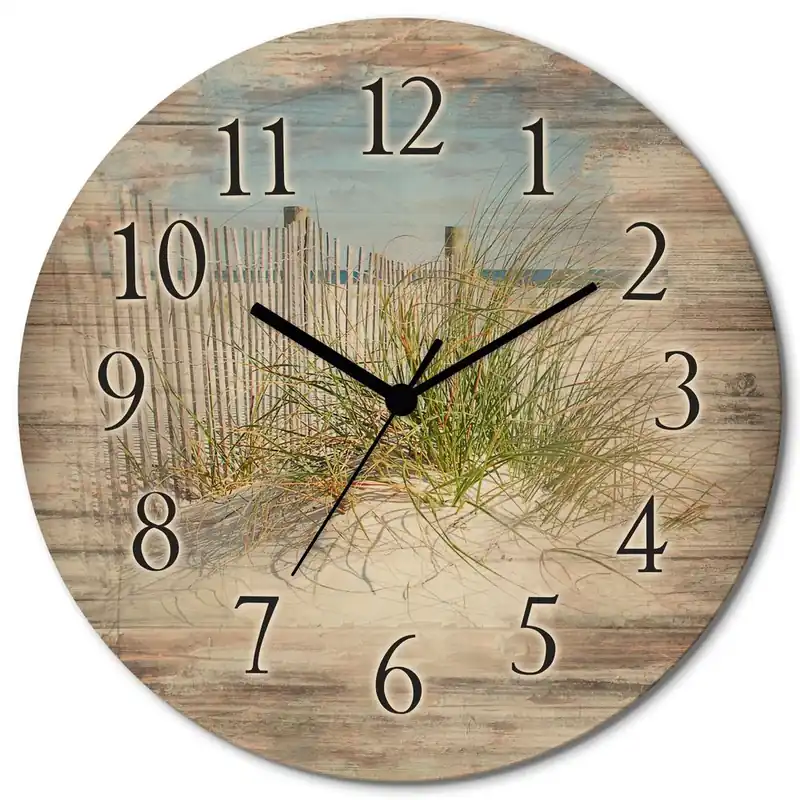 Schöne Sanddüne mit Gräsern und Zaun T5MA Wanduhr auf Holz Ø 30 cm Begrenztes Angebot