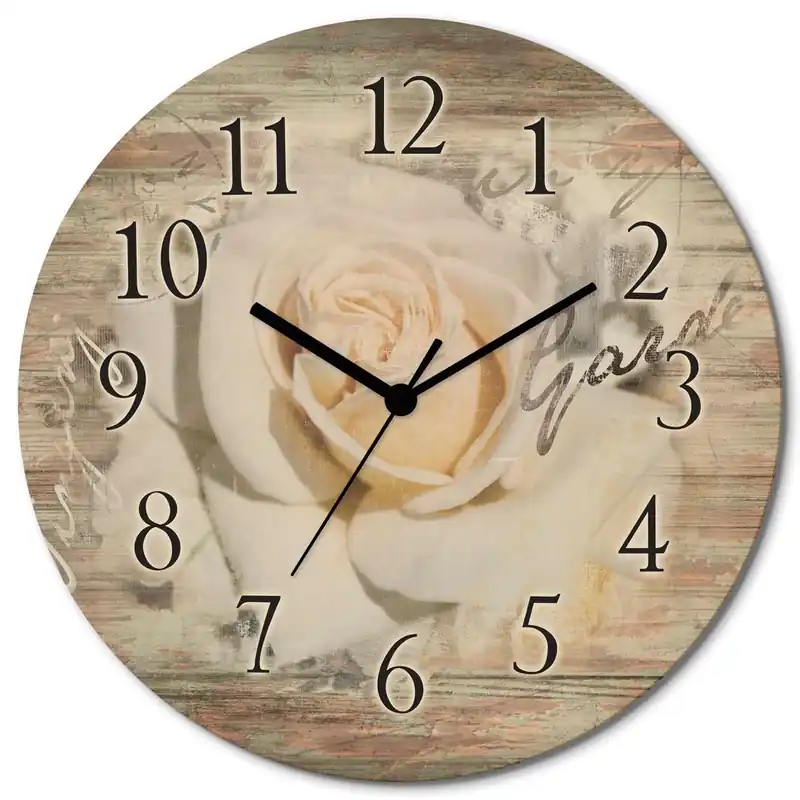 In Buchstaben - Rose T5GJ Wanduhr auf Holz Ø 30 cm Abverkauf
