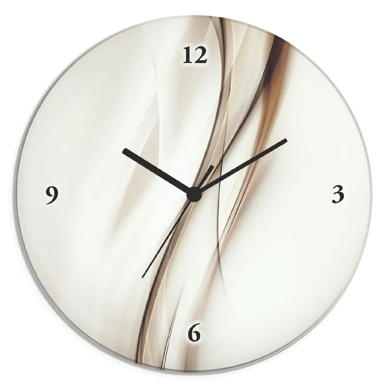 Top-Seller Braune abstrakte Welle T9LI Wanduhr auf Glas Ø 30 cm