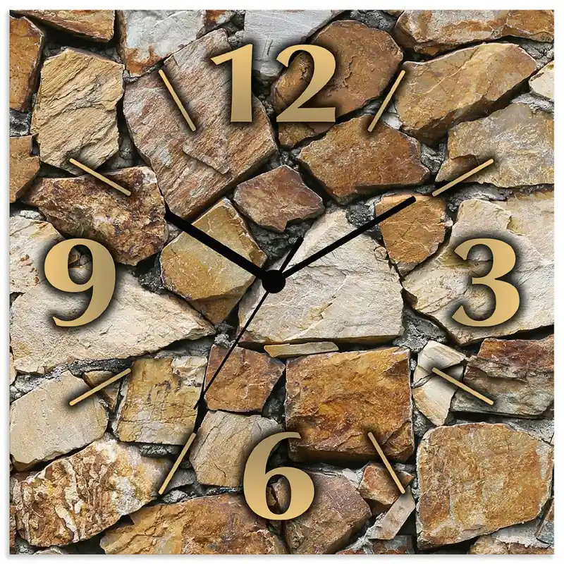 Braune Steinwand Wanduhr auf Alu 30x30 cm Wochenendangebot