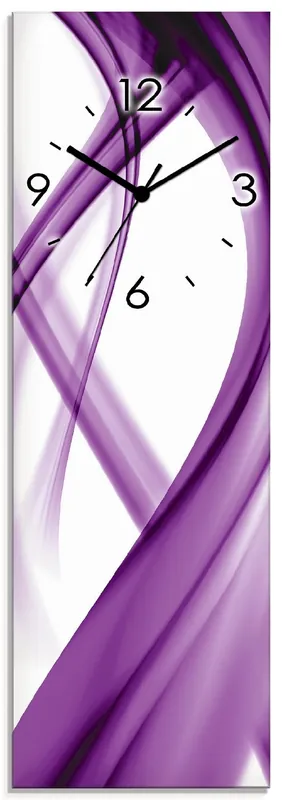Abstrakte Komposition (violett) Wanduhr auf Glas 20x60 cm Gratis Versand