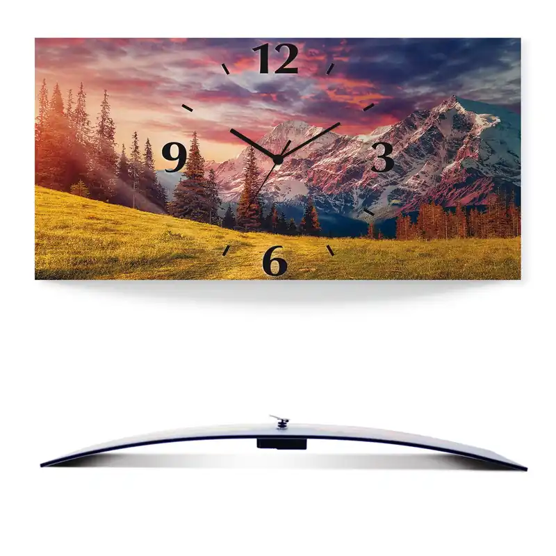 Alpines Hochland Wanduhr auf Alu, gebogen 50x25 cm Geprüft