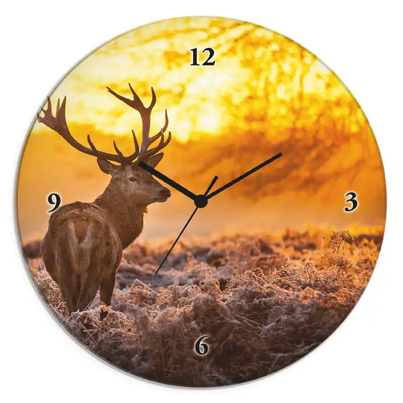 Finale Aktion Rotwild Wanduhr auf Glas Ø 30 cm