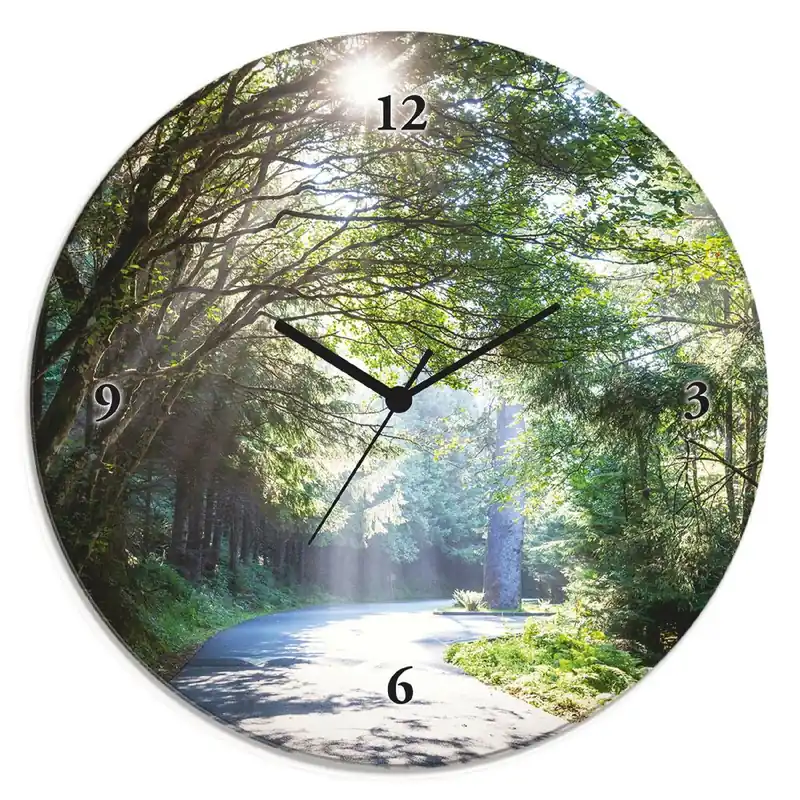 Sonniger Wald Wanduhr auf Glas Ø 30 cm Super-Preis