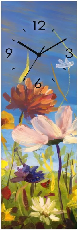 Sofort Bestellen Wildblumenwiese blauer Himmel Wanduhr auf Glas 20x60 cm