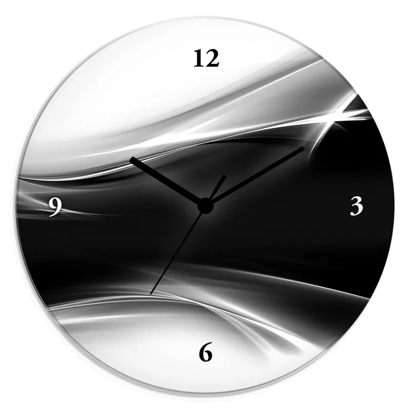 Bestseller Kreatives Element Schwarz - Weiß Wanduhr auf Glas Ø 30 cm