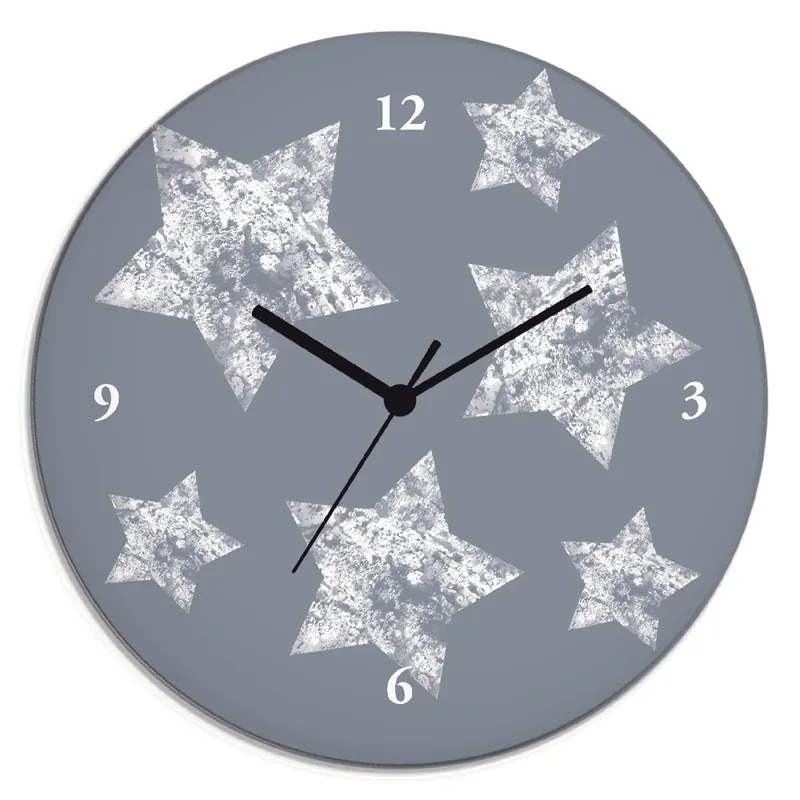 Zertifiziert Sterne auf grau Wanduhr auf Glas Ø 30 cm