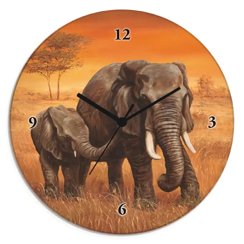 Elefanten II Wanduhr auf Glas Ø 30 cm Bestseller