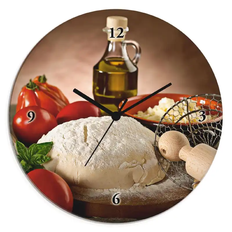 Teig für Pizza Wanduhr auf Glas Ø 30 cm Schneller Versand