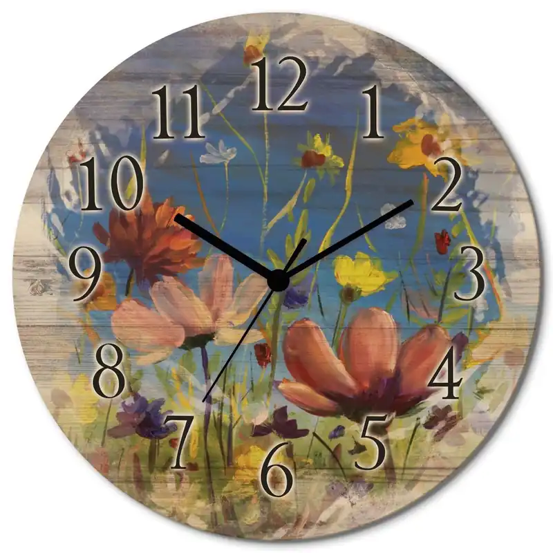 Wildblumenwiese blauer Himmel U1QU Wanduhr auf Holz Ø 30 cm Online Kaufen