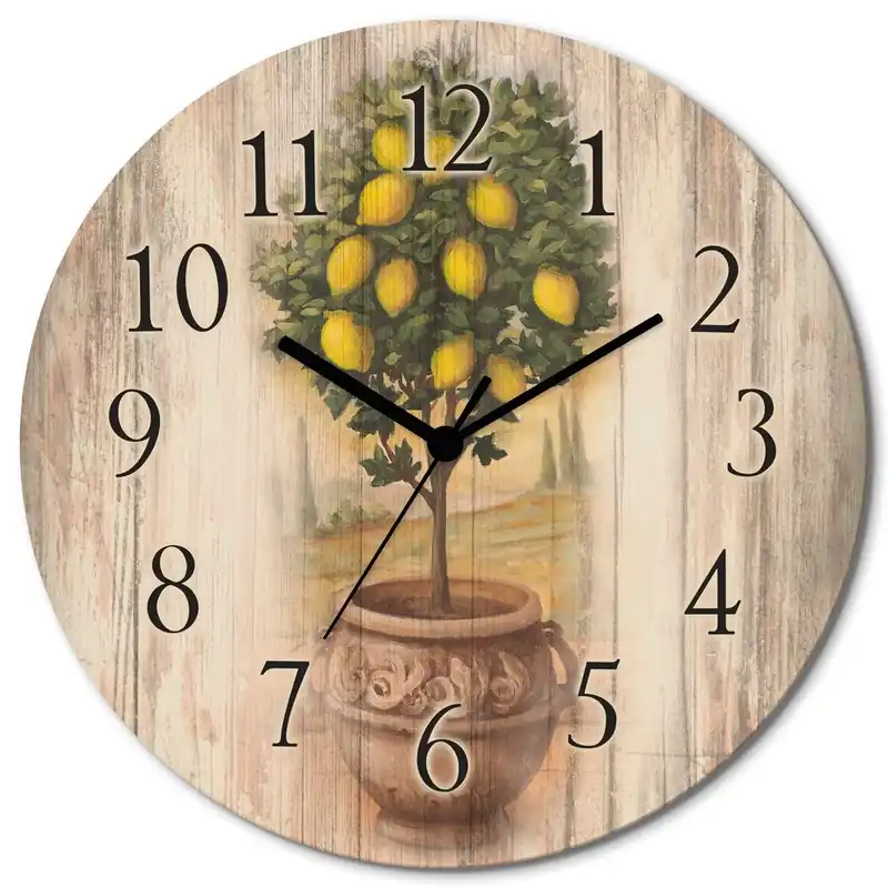 Zitronenbaum mit Holzoptik U0PT Wanduhr auf Holz Ø 30 cm Versand Am Gleichen Tag