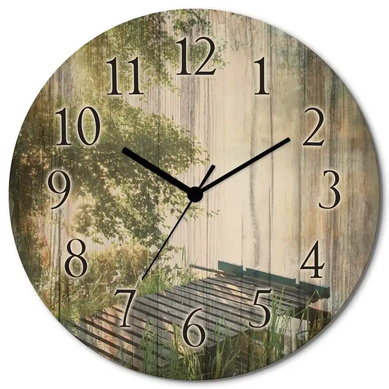 Preiswert Angelsteg am Morgen T0WD Wanduhr auf Holz Ø 30 cm