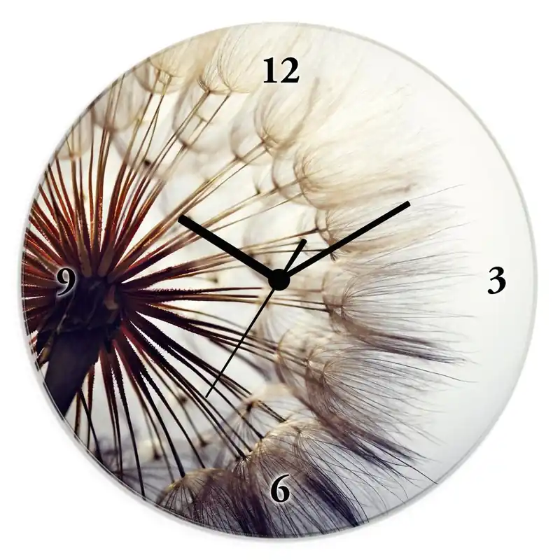 Große Pusteblume T4RE Wanduhr auf Glas Ø 30 cm Knallerangebot