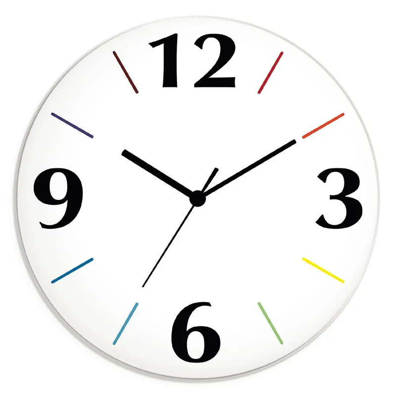 Trendfarbe Weiß-Bunt Wanduhr auf Glas Ø 30 cm Sonderangebot