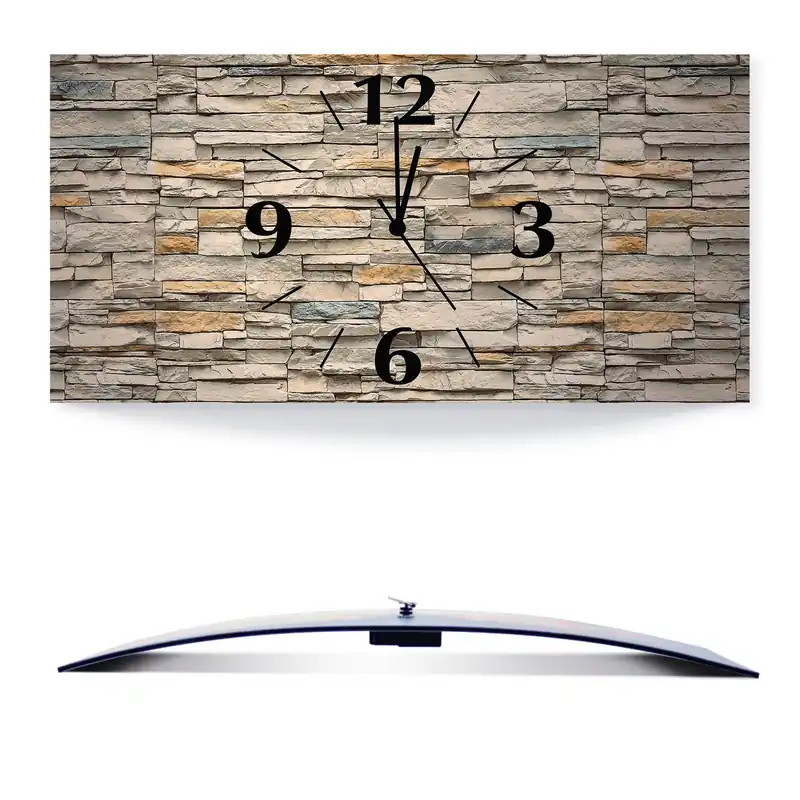 Aktuell Braune alte Ziegelmauer Wanduhr auf Alu, gebogen 50x25 cm