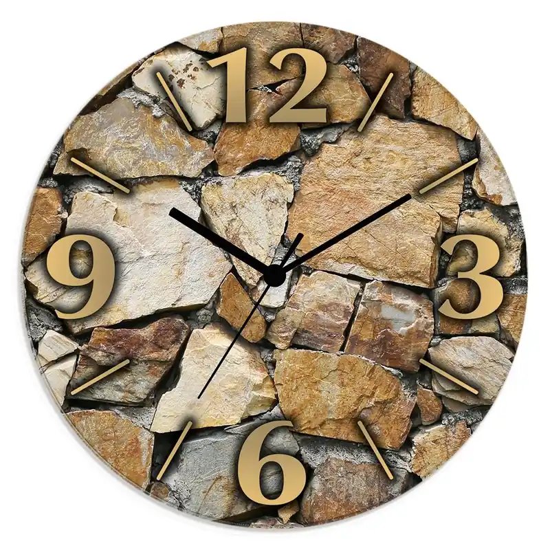 Braune Steinwand Wanduhr auf Glas Ø 30 cm Schnäppchen