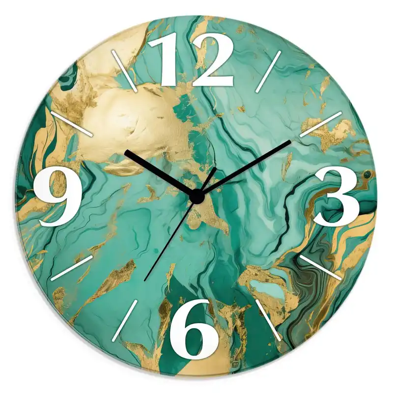 Grün und Gold Marmor Landschaft U4WJ Wanduhr auf Glas Ø 30 cm Top-Angebot