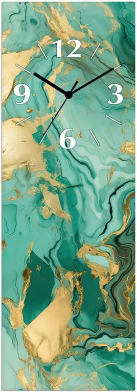 Grün und Gold Marmor Landschaft U4WJ Wanduhr auf Glas 20x60 cm Mega-Angebot