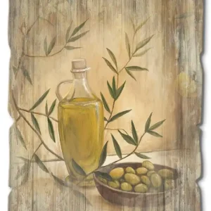 Heißes Angebot Oliven und Zitronen T4HV Holzbild Vintage 30x40 cm