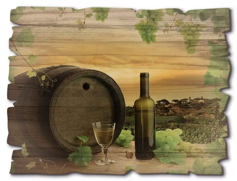 Wein Trauben Reben Weinberg U1UE Holzbild Vintage 40x30 cm Neuheit