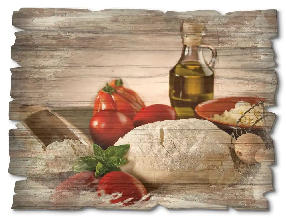 Teig für Pizza T5UZ Holzbild Vintage 40x30 cm Preisknaller