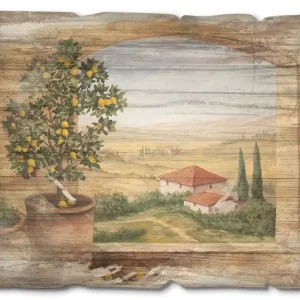 Sonderangebot Fenster in der Toskana T5ZG Holzbild Vintage 40x30 cm
