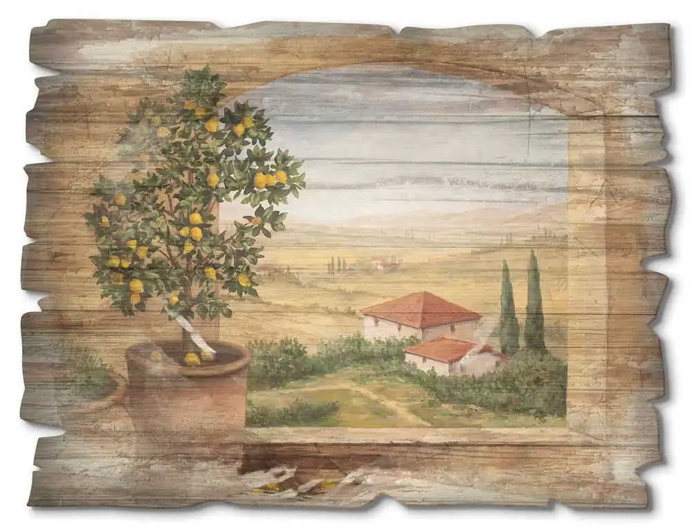 Sonderangebot Fenster in der Toskana T5ZG Holzbild Vintage 40x30 cm
