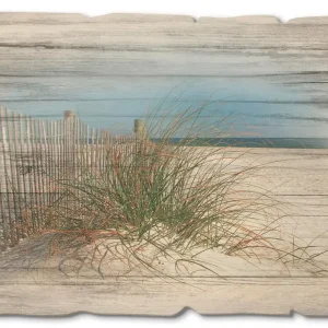 Schöne Sanddüne mit Gräsern und Zaun T5MA Holzbild Vintage 40x30 cm Beliebt
