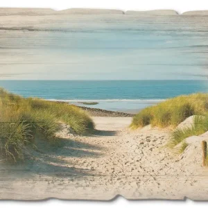 Strand mit Sanddünen und Weg zur See T9EX Holzbild Vintage 40x30 cm Kostenloser Versand