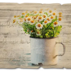 Frühlingsgarten mit Echter Kamille T4UE Holzbild Vintage 40x30 cm Schneller Versand