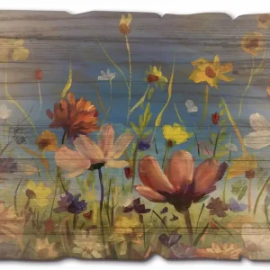 Wildblumenwiese blauer Himmel U1QU Holzbild Vintage 40x30 cm Neuheit