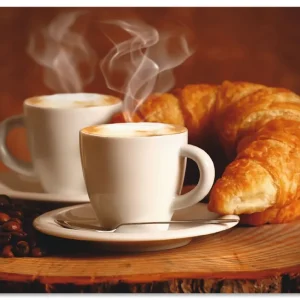 Dampfender Cappuccino und Croissant T5XO Wandbild Sonderaktion