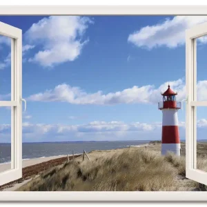 Top-Seller Fensterblick - Leuchtturm Sylt, weiß T5SD Wandbild