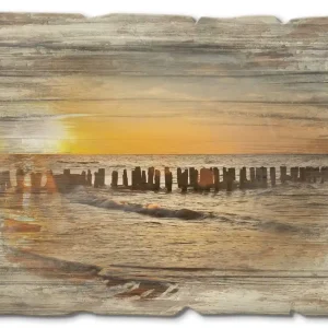 Sonderangebot Schöner Sonnenuntergang am Strand T3ZU Holzbild Vintage 40x30 cm