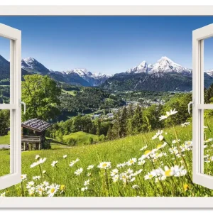 Bayerischen Alpen, weißes Fenster T5TQ Wandbild Saisonangebot
