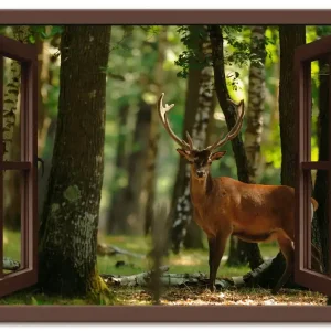 Fensterblick - Hirsch im Wald, braun T5YQ Wandbild Top-Preis