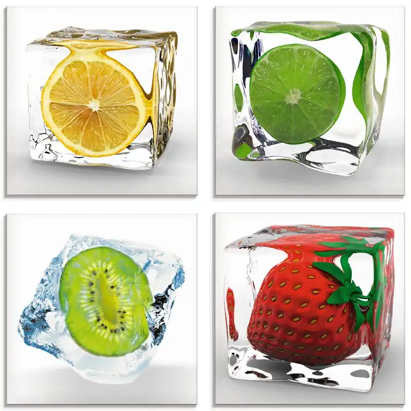 Früchte im Eiswürfel S6MF Glasbilder, Set 4tlg. je 20x20 cm Rabatt