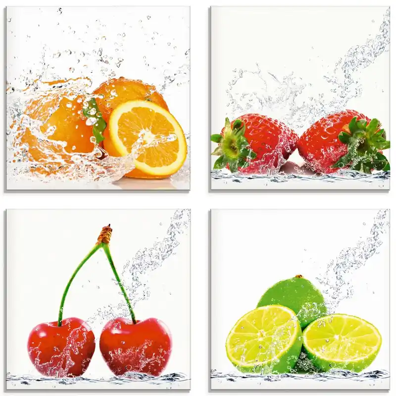 Früchte mit Spritzwasser S6MJ Glasbilder, Set 4tlg. je 20x20 cm Abverkauf