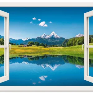 Günstig Fensterblick Alpen und Bergsee T4RC Wandbild